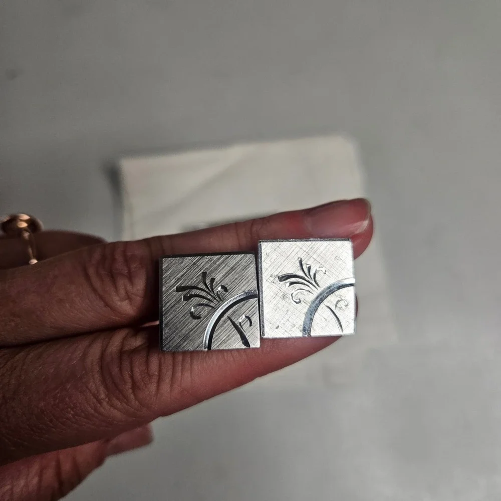 Vintage‎ Swank Sterling Silver Cufflinks Tie Clip Set Etched Floral Mid Century